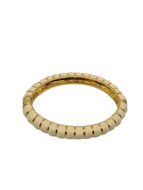 Kenneth Jay Lane KJL White Enamel Gold Tone Hinged Cuff Bracelet